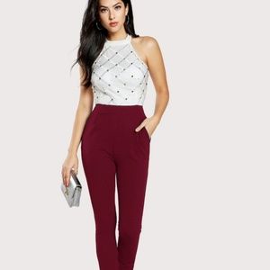 Riveted Plaid Embellished Halter Fitted Jump